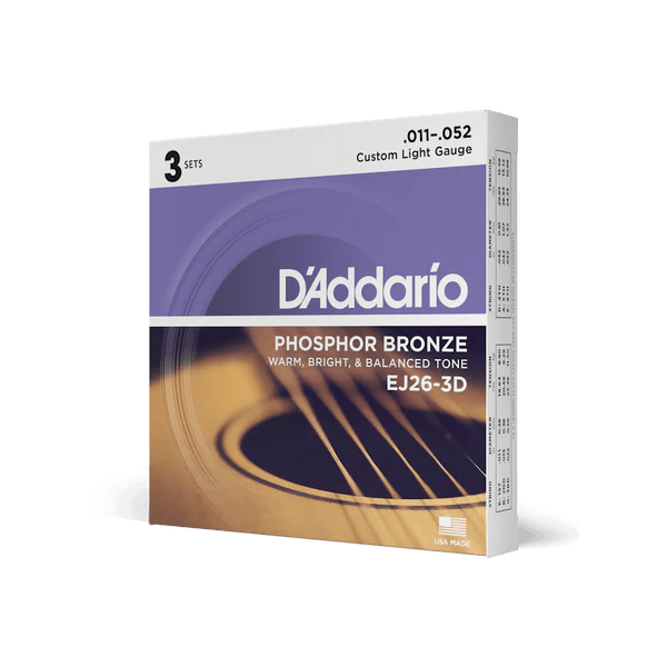 D'addario Phosphor Bronze Custom Light Acoustic Strings .011-.052 3 Pack - Sieffs Music
