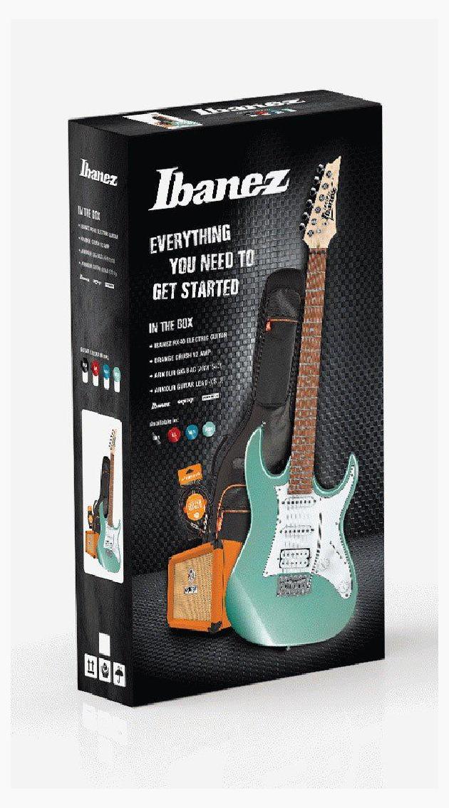 Green Ibanez Electric Guitar in a box with Orange Cush amplifier, gig bag and lead. Guitar package - Sieffs Music