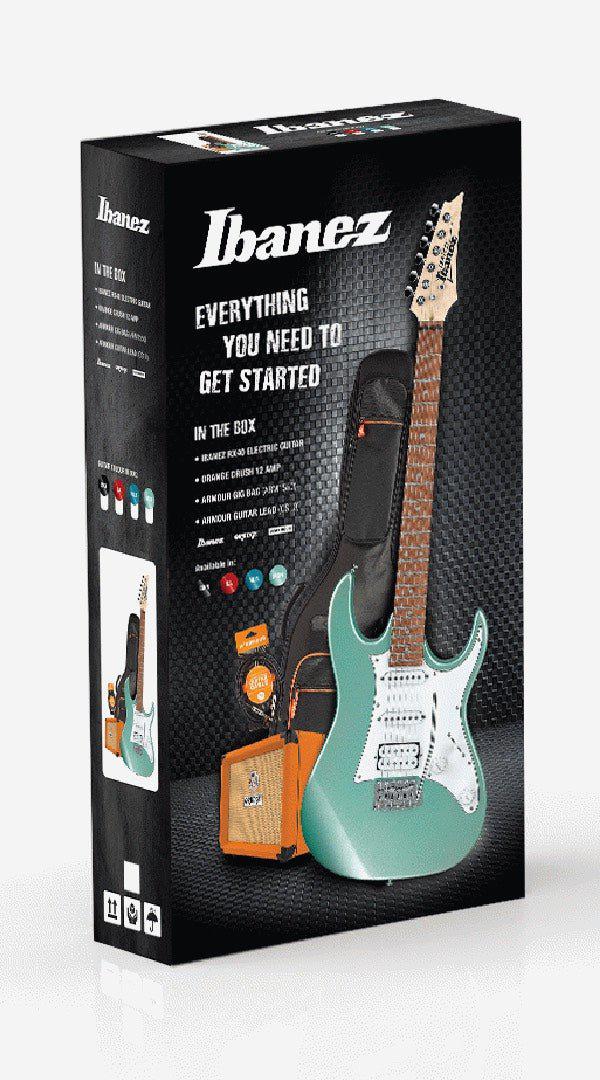 Green Ibanez Electric Guitar in a box with Orange Cush amplifier, gig bag and lead. Guitar package - Sieffs Music